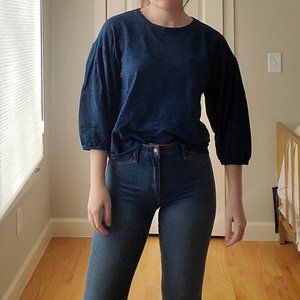 Dark Blue Tee with Balloon Sleeves